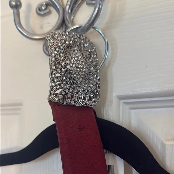 Ralph Lauren dark red suede Belt with Ornate Silver Buckle - Picture 4 of 6